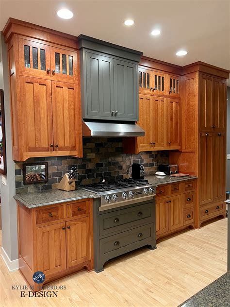 honey oak cabinets green